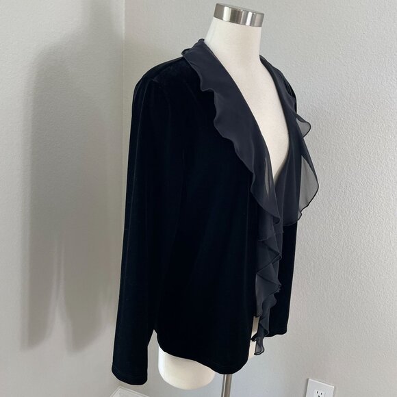 Chicos Travelers Collection Womens Large Black Velvet Chiffon Trim Jacket - Picture 6 of 9